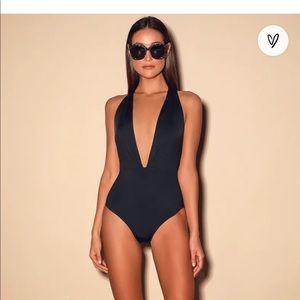 NWT BLACK HALTER ONE PIECE SWIMSUIT